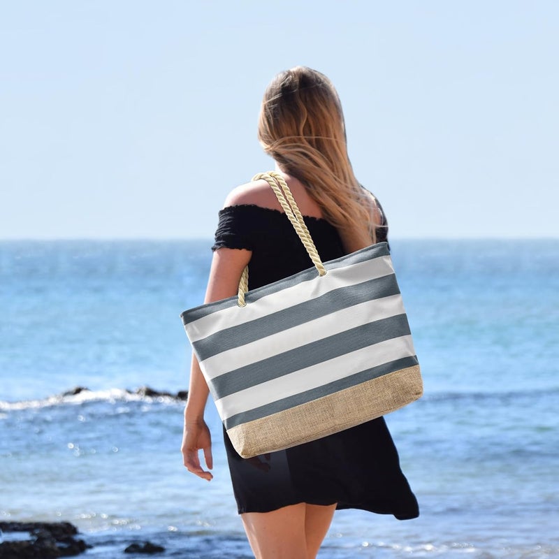 Becokan Beach Bags for Women Large Canvas Beach Tote Bag Beach Bags Waterproof Sandproof Swim Pool Bag Travel Essentials - Image 5